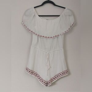 Lulus Ivory Oaxaca Embroidered Off Shoulder Romper short size M beach summer